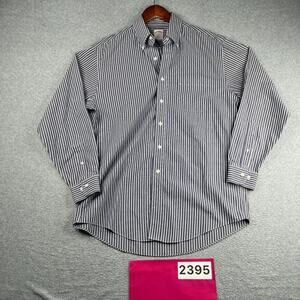Brooks Brothers Non Iron Navy Blue Striped Casual Shirt Button Up Long Sleeve M